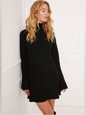 Something Navy Black Ribbed Turtleneck Sweater Dress
